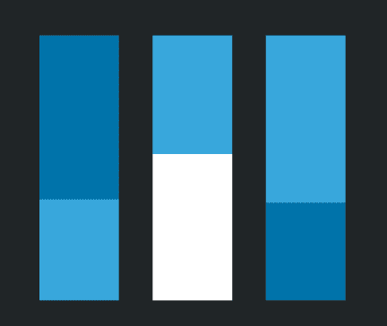 Three vertical rectangles with different blue tones. The left and right rectangles are divided by a horizontal line with two blue shades. The middle rectangle is divided horizontally into blue, white, and blue sections.